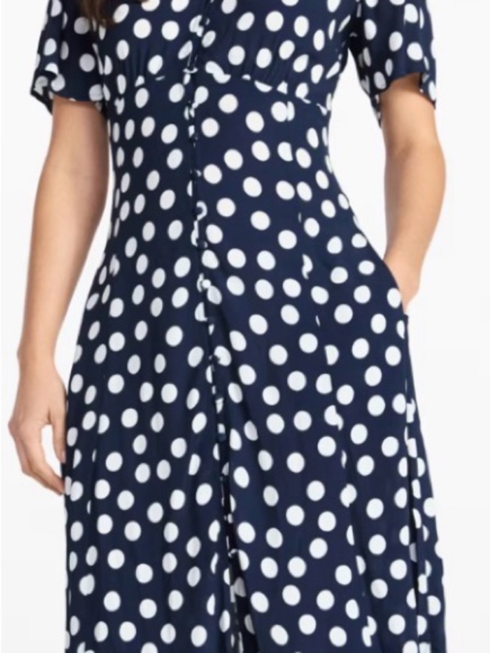 Time and Tru Navy White Polka Dot Button Front Midi Dress
